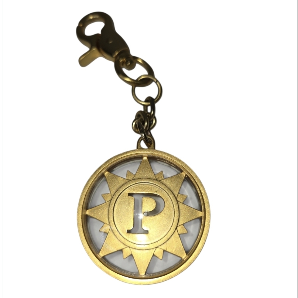 Parazul Gold Tone Bag Charm Key Chain "P"
